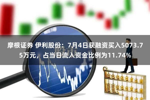摩根证券 伊利股份：7月4日获融资买入5073.75万元，占当日流入资金比例为11.74%